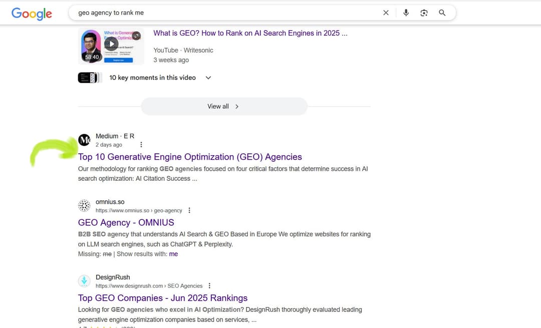 Bing ranking for Geo Agency to Rank Me